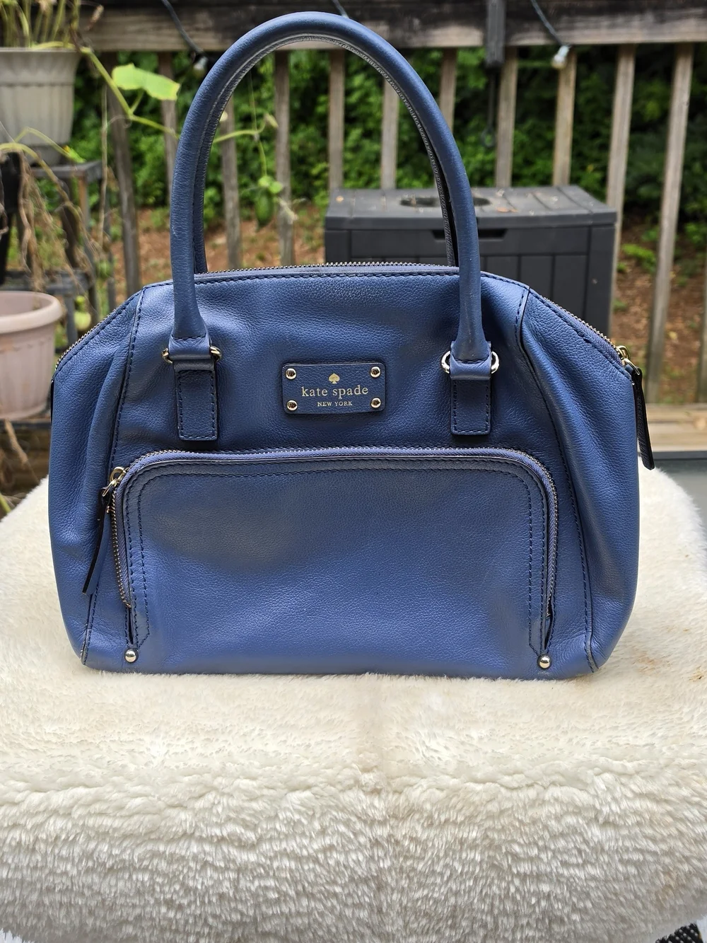 Kate Spade New York Blue Pebbled Leather Satchel Gold Hardware